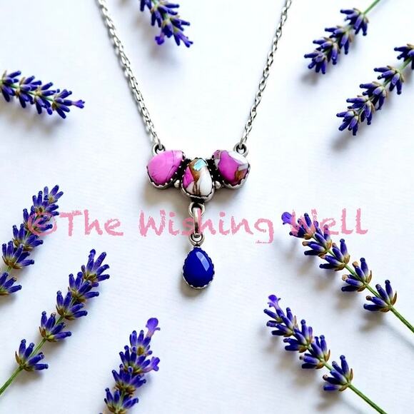 Cotton Candy Turquoise | Lapis Lazuli | Cluster | Sterling Necklace 18-20” - Picture 4 of 6